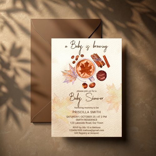 Baby is brewing fall autumn baby shower invitation