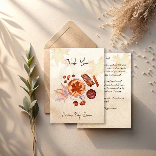 Baby is brewing fall autumn baby shower thank you card (A Baby is brewing fall autumn coffee baby shower thank you cards)