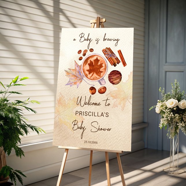 Baby is brewing fall baby shower welcome sign (A Baby is brewing coffee fall baby shower welcome sign board personalized entrance decor)