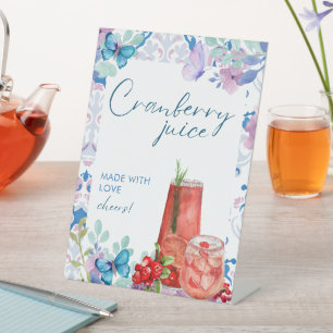 Baby is brewing floral Baby Shower Cranberry juice Pedestal Sign