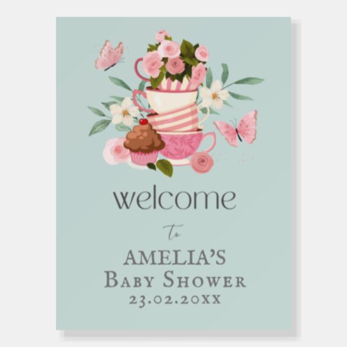 Baby is brewing floral teacup Baby shower Welcome Foam Board