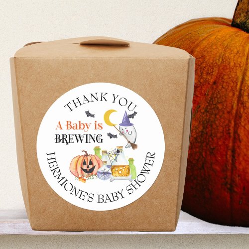 Baby is Brewing Ghost and Potion Thank You Classic Round Sticker