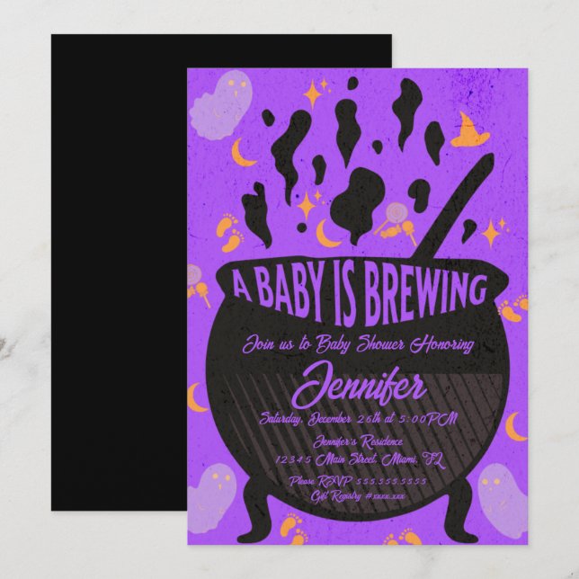 Baby is Brewing Ghost Groovy Retro Baby Shower  Invitation (Front/Back)