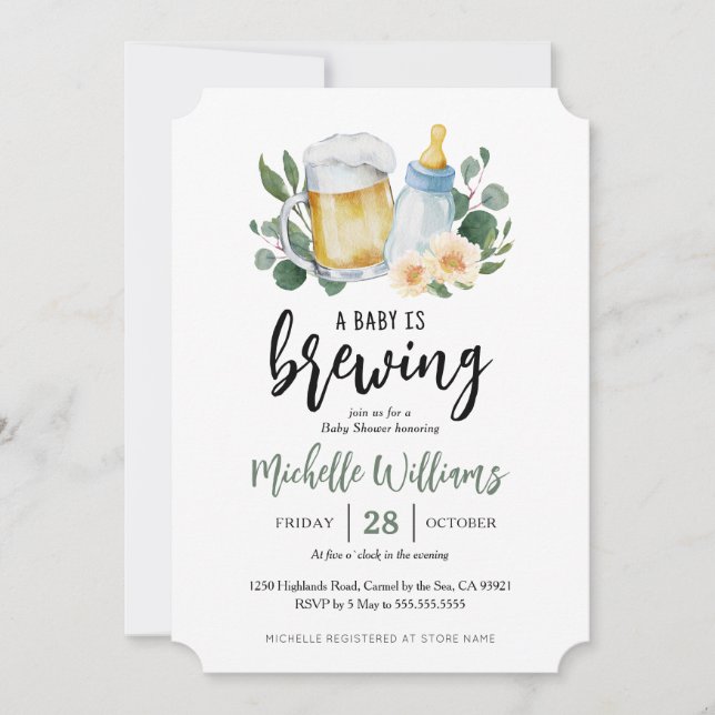 Baby Is Brewing Greenery Baby Shower Invitation (Front)