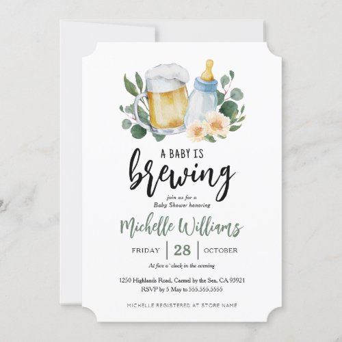 Baby Is Brewing Greenery Baby Shower Invitation