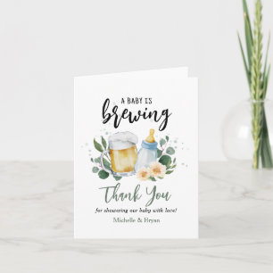 Baby Is Brewing Greenery Baby Shower Thank You Card