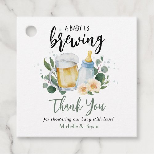 Baby Is Brewing Greenery Baby Shower Thank You Favor Tags