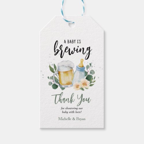 Baby Is Brewing Greenery Baby Shower Thank You  Gift Tags