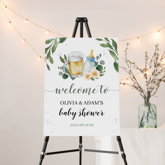 Baby Is Brewing Greenery Baby Shower Welcome Foam Board (In Situ (Stand))