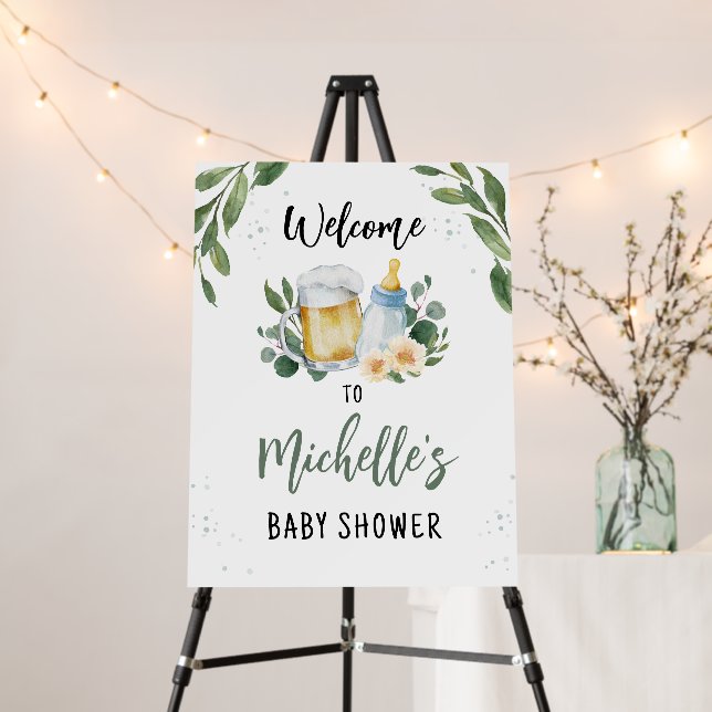 Baby Is Brewing Greenery Baby Shower Welcome Foam Board (In Situ (Stand))