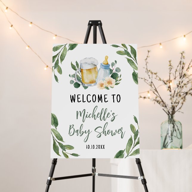 Baby Is Brewing Greenery Baby Shower Welcome Foam Board (In Situ (Stand))