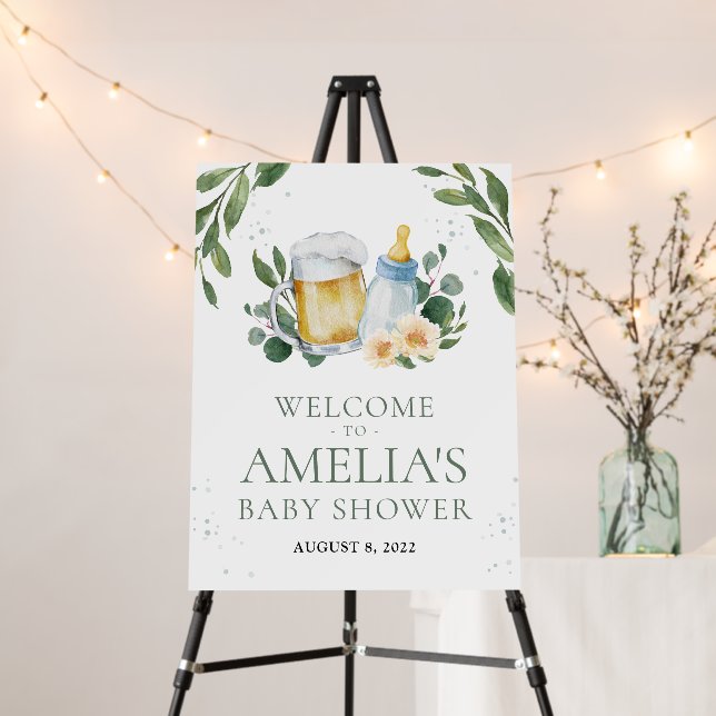 Baby Is Brewing Greenery Baby Shower Welcome Foam Board (In Situ (Stand))