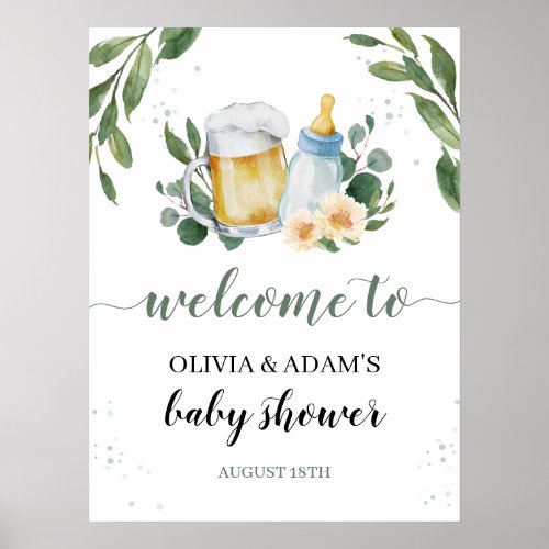 Baby Is Brewing Greenery Baby Shower Welcome Poster