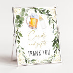 Baby Is Brewing Greenery Cards & Gifts Sign<br><div class="desc">This design features watercolor greenery with a beer and baby bottle and gold foil accents.</div>