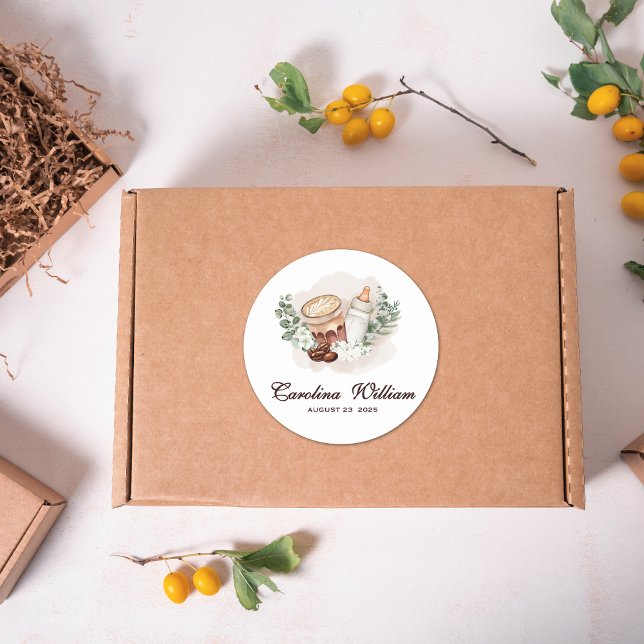 Baby is Brewing greenery Coffee Baby Shower Classic Round Sticker (Creator Uploaded)