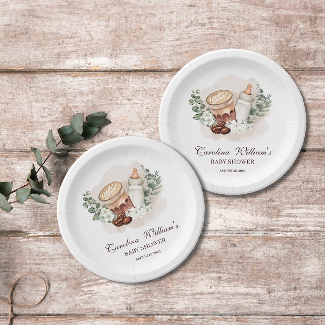 Baby is Brewing greenery Coffee Baby Shower Paper Plates (Creator Uploaded)