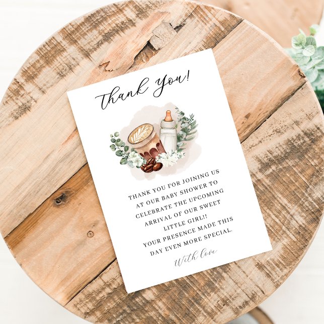 Baby is Brewing greenery Coffee Baby Shower Thank You Card (Creator Uploaded)