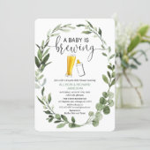 Baby is Brewing greenery couples baby shower Invitation (Standing Front)