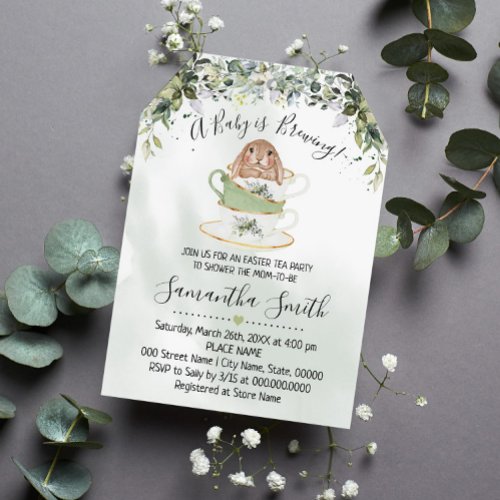 Baby is Brewing Greenery Easter Tea Shower invite