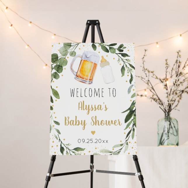 Baby Is Brewing Greenery Gold Baby Shower Welcome Foam Board (In Situ (Stand))