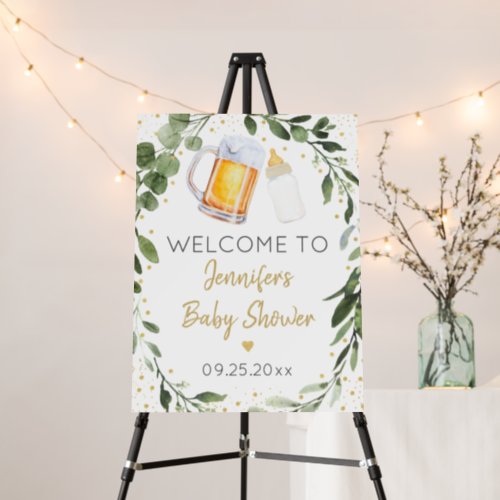 Baby Is Brewing Greenery Gold Baby Shower Welcome Foam Board