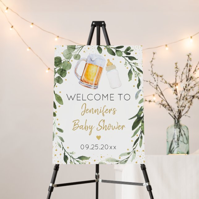Baby Is Brewing Greenery Gold Baby Shower Welcome Foam Board (In Situ (Stand))
