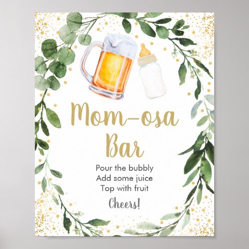 Baby Is Brewing Greenery Mimosa Bar Sign