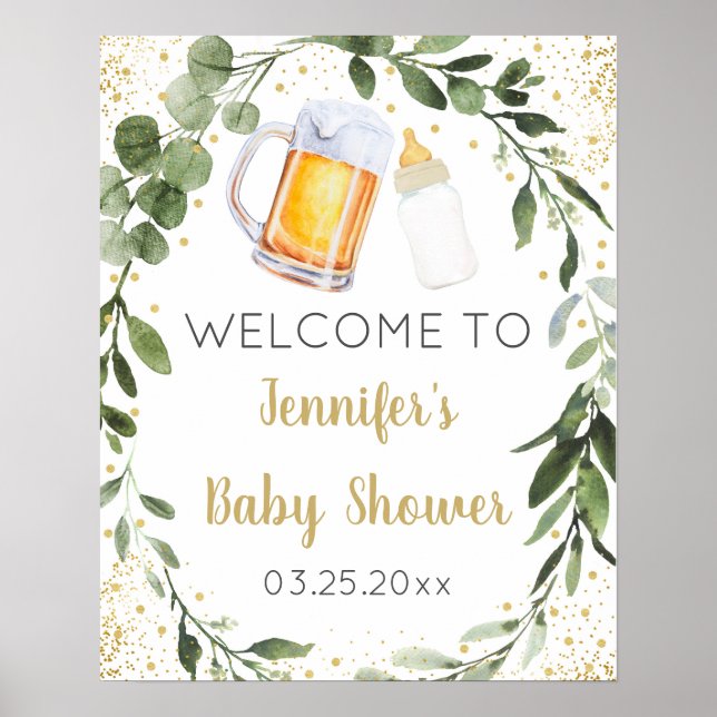 Baby Is Brewing Greenery Welcome Sign (Front)