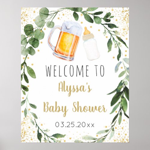 Baby Is Brewing Greenery Welcome Sign