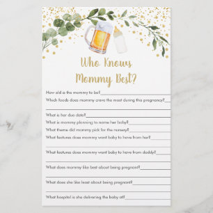 Baby Is Brewing Greenery Who Knows Mommy Best Game