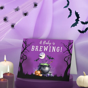 Baby Is Brewing Halloween Baby Shower Letterpress Thank You Card