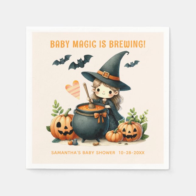 Baby is Brewing Halloween baby shower  Napkins (Front)