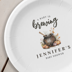Baby Is Brewing Halloween Baby Shower Paper Plates
