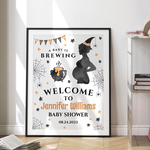 Baby is brewing Halloween baby shower welcome sign