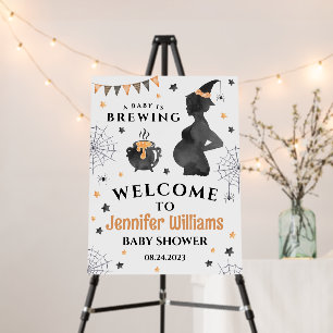 Baby is brewing Halloween baby shower welcome sign