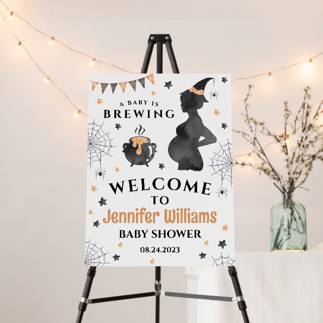 Baby is brewing Halloween baby shower welcome sign (In Situ (Stand))