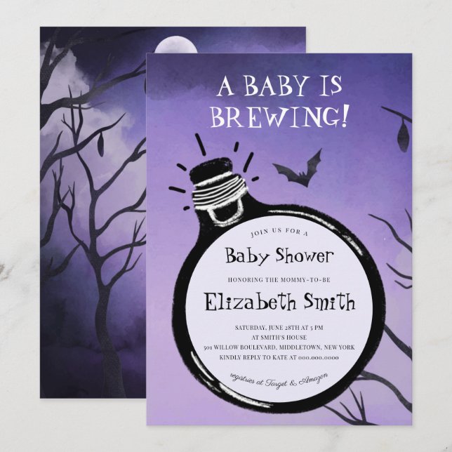 Baby Is Brewing Halloween Fall Autumn Baby Shower Invitation (Front/Back)