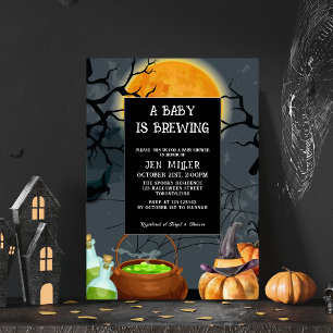 Baby is brewing Halloween fall baby shower Invitation