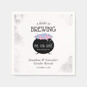 Baby Is Brewing Halloween Gender Reveal Party Napkins