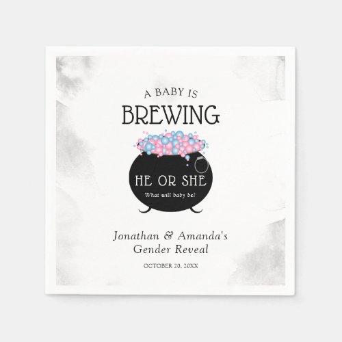 Baby Is Brewing Halloween Gender Reveal Party Napkins