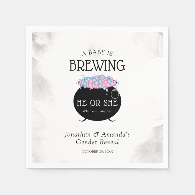 Baby Is Brewing Halloween Gender Reveal Party Napkins (Front)