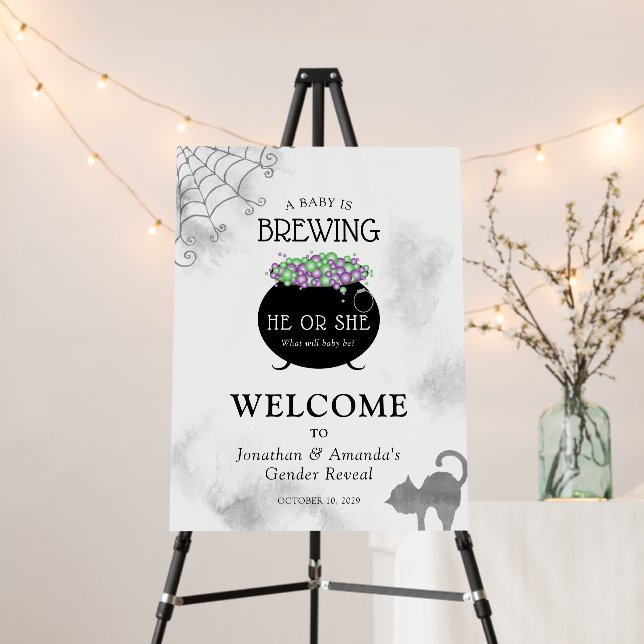 Baby Is Brewing Halloween Gender Reveal Welcome Foam Board (In Situ (Stand))
