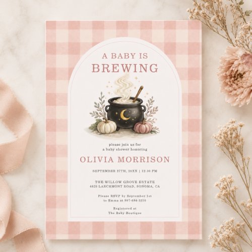 Fall Baby Is Brewing Pink baby shower invitation