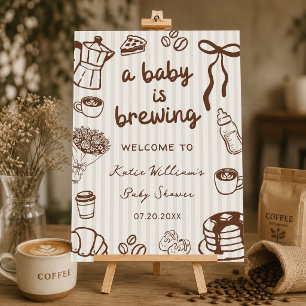 Baby is Brewing Hand Drawn Baby Shower Welcome Foam Board