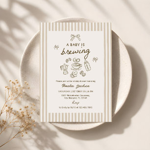 Baby is Brewing Hand Drawn Coffee Baby Shower Invitation