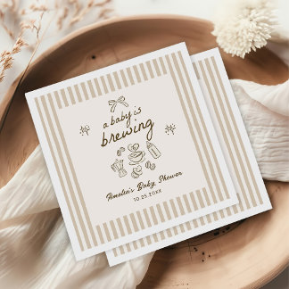 Baby is Brewing Hand Drawn Coffee Baby Shower Napkins