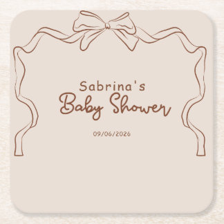 Baby is Brewing Hand Drawn Coffee Baby Shower Square Paper Coaster