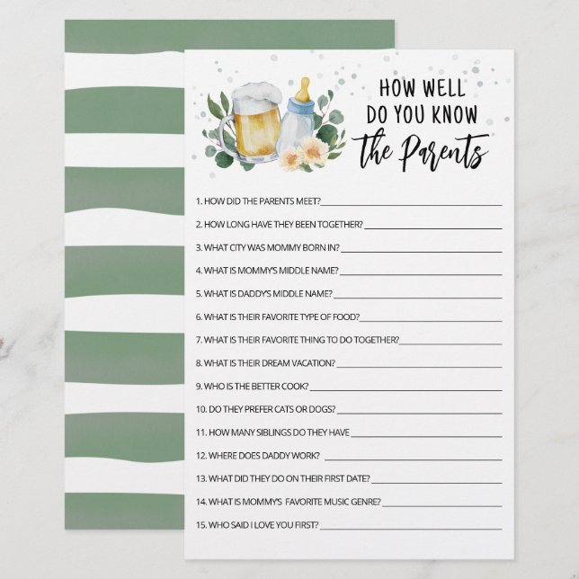 Baby Is Brewing How well do you know the Parents (Front/Back)