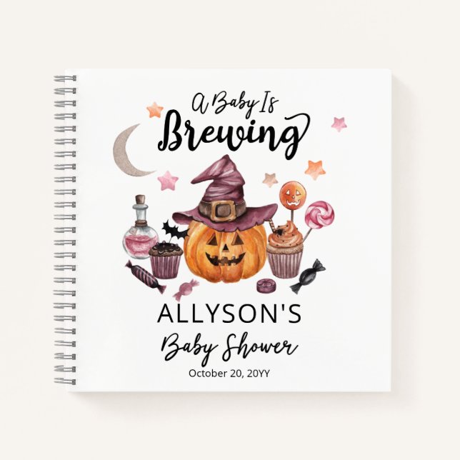 Baby Is Brewing Jack-O-Lantern Halloween Guestbook Notebook (Front)