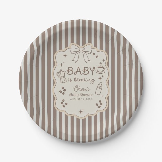 Baby is Brewing Latte Babyccino Coffee Baby Shower Paper Plates (Front)